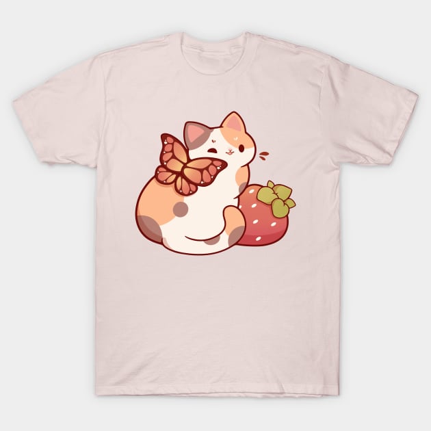 Calico fairy cat with strawberry T-Shirt by Rihnlin